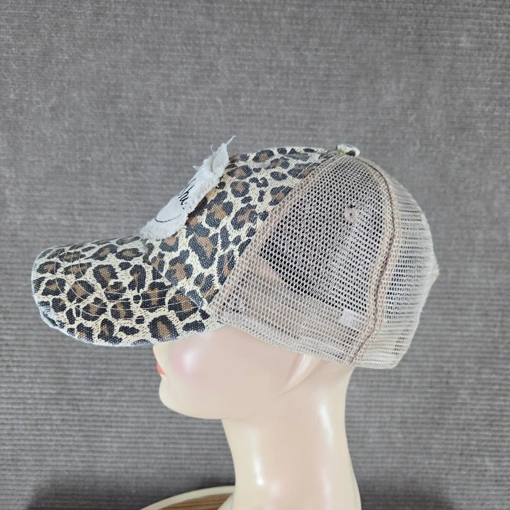 Salty Shoe Womens OS Leopard Print Distressed Mesh Back Trucker Hat
